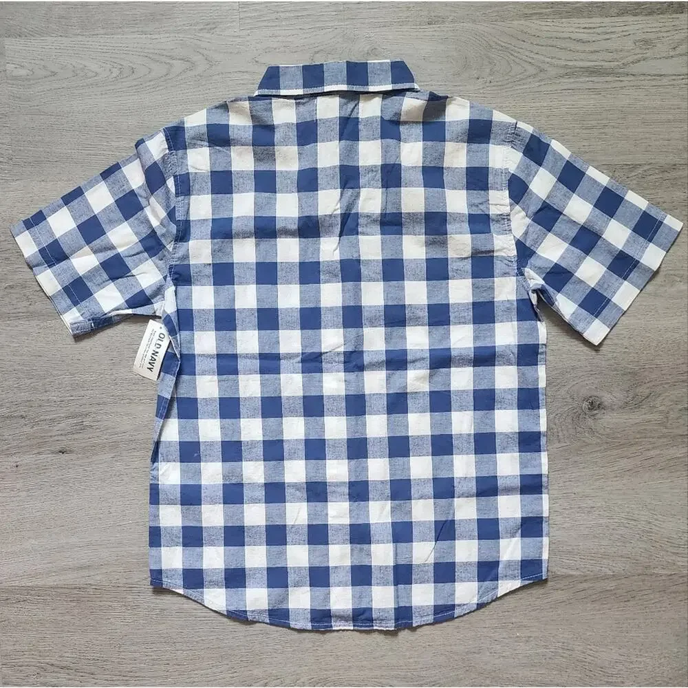 NWT Old Navy Boy's Plaid Short Sleeve Casual Button Down Shirt Large L 10-12